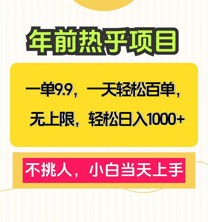 一单9.9，一天百单无上限，不挑人，小白当天上手，轻松日入1000+-非凡网-资源网-最新项目分享平台