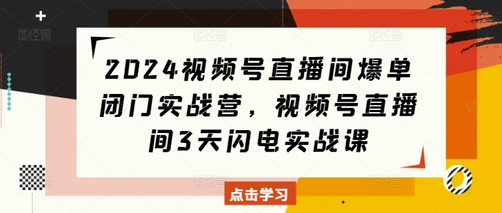 2024视频号直播间爆单闭门实战营，视频号直播间3天闪电实战课-非凡网-资源网-最新项目分享平台