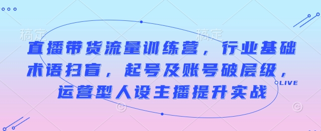 直播带货流量训练营，行业基础术语扫盲，起号及账号破层级，运营型人设主播提升实战-非凡网-资源网-最新项目分享平台