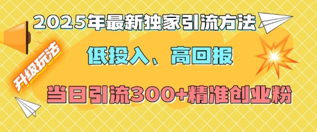 2025年最新独家引流方法，低投入高回报？当日引流300+精准创业粉-非凡网-资源网-最新项目分享平台