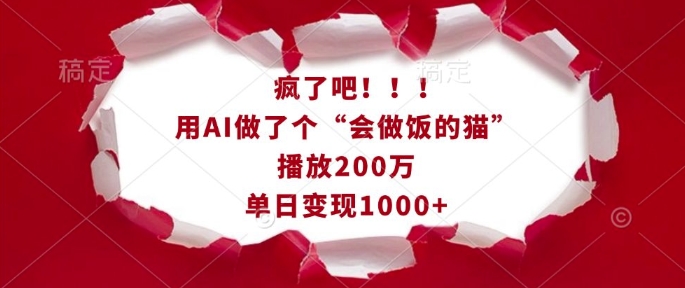 疯了吧！用AI做了个“会做饭的猫”，播放200万，单日变现1k-非凡网-资源网-最新项目分享平台