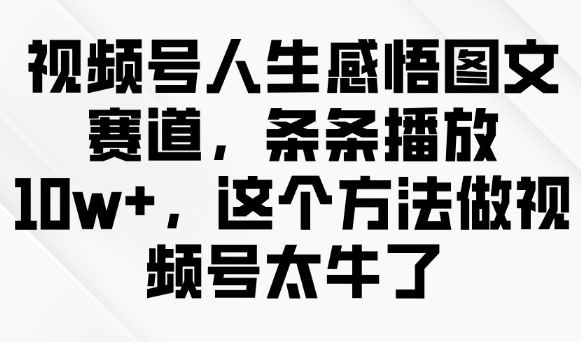 视频号人生感悟图文赛道，条条播放10w+，这个方法做视频号太牛了-非凡网-资源网-最新项目分享平台