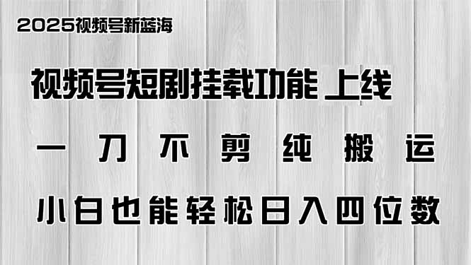 视频号短剧挂载功能上线，一刀不剪纯搬运，小白也能轻松日入四位数-非凡网-资源网-最新项目分享平台