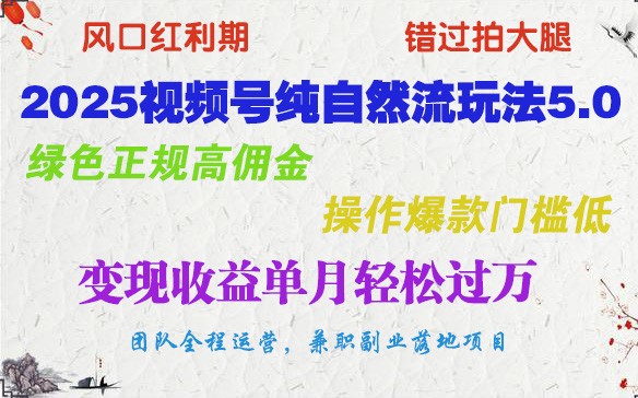 2025视频号纯自然流玩法5.0，绿色正规高佣金，操作爆款门槛低，变现收益单月轻松过万-非凡网-资源网-最新项目分享平台