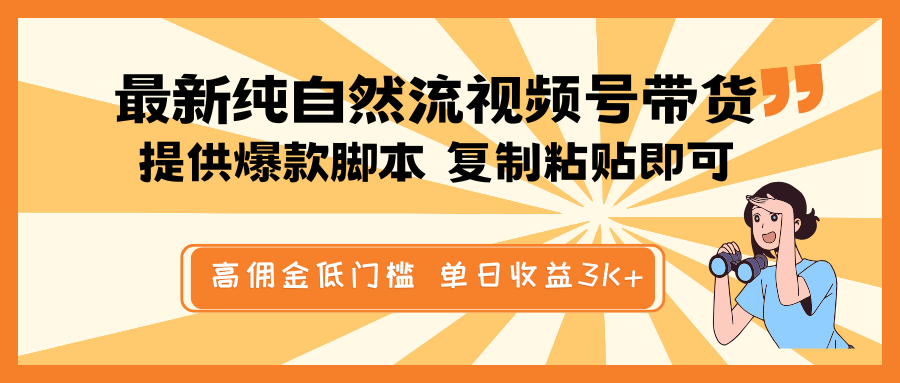 最新纯自然流视频号带货，提供爆款脚本简单 复制粘贴即可，高佣金低门槛，单日收益3K+-非凡网-资源网-最新项目分享平台