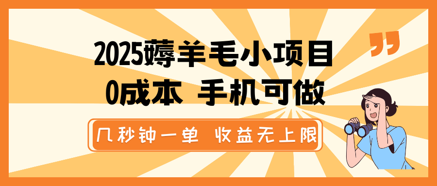 2025薅羊毛小项目，0成本 手机可做，几秒钟一单，收益无上限-非凡网-资源网-最新项目分享平台