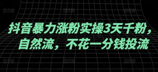 抖音暴力涨粉实操3天千粉，自然流，不花一分钱投流，实操经验分享-非凡网-资源网-最新项目分享平台