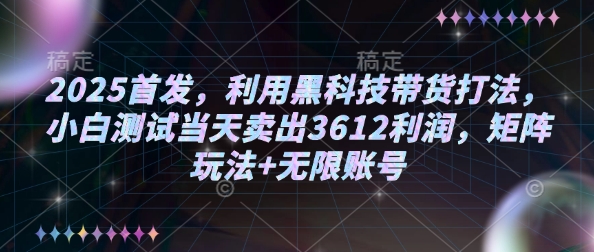 2025首发，利用黑科技带货打法，小白测试当天卖出3612利润，矩阵玩法+无限账号【揭秘】-非凡网-资源网-最新项目分享平台