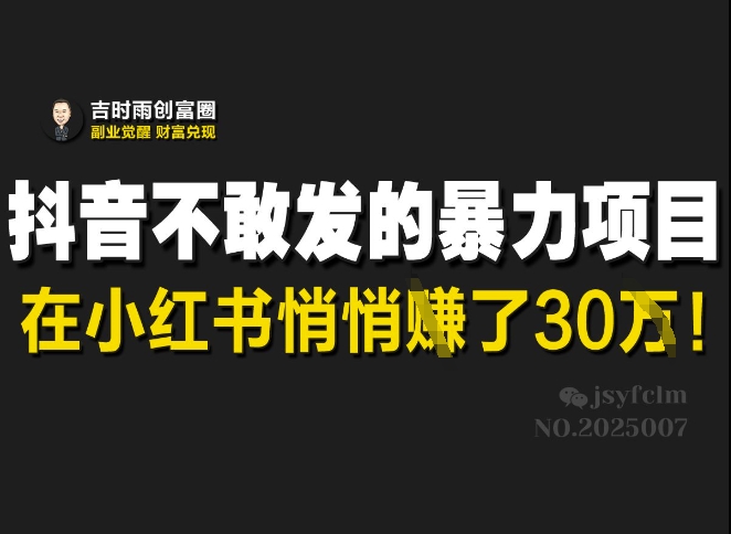 抖音不敢发的暴利项目，在小红书悄悄挣了30W-非凡网-资源网-最新项目分享平台