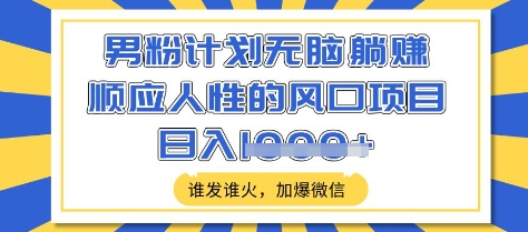 男粉计划无脑躺Z，顺应人性的风口项目，谁发谁火，加爆微信，日入多张【揭秘】-非凡网-资源网-最新项目分享平台