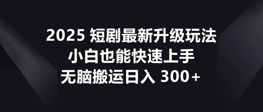 2025短剧最新升级玩法，小白也能快速上手，无脑搬运日入300+-非凡网-资源网-最新项目分享平台