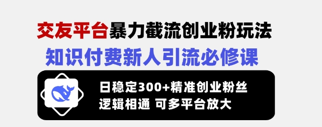 交友平台暴力截流创业粉玩法，知识付费新人引流必修课，日稳定300+精准创业粉丝，逻辑相通可多平台放大-非凡网-资源网-最新项目分享平台