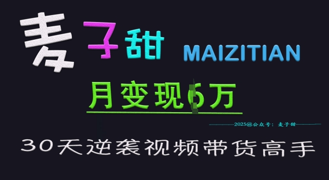 麦子甜30天逆袭视频带货高手，单月变现6W加特训营-非凡网-资源网-最新项目分享平台