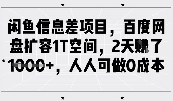 闲鱼信息差项目，百度网盘扩容1T空间，2天收益1k+，人人可做0成本-非凡网-资源网-最新项目分享平台