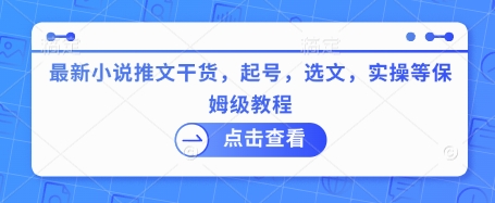 最新小说推文干货，起号，选文，实操等保姆级教程-非凡网-资源网-最新项目分享平台