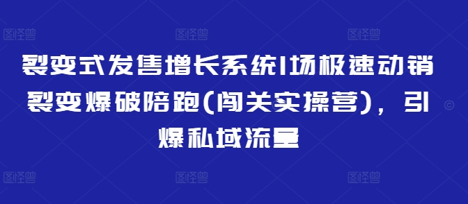 裂变式发售增长系统1场极速动销裂变爆破陪跑(闯关实操营)，引爆私域流量-非凡网-资源网-最新项目分享平台