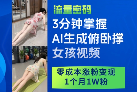 3分钟掌握AI生成俯卧撑女孩视频，零成本涨粉变现，1个月1W粉-非凡网-资源网-最新项目分享平台
