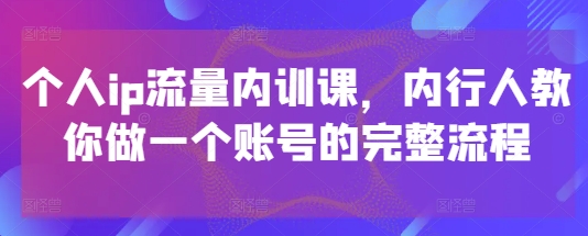 个人ip流量内训课，内行人教你做一个账号的完整流程-非凡网-资源网-最新项目分享平台