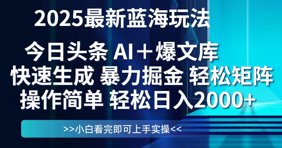 今日头条2025最新蓝海玩法，思路简单，复制粘贴，轻松实现矩阵日入2000+-非凡网-资源网-最新项目分享平台