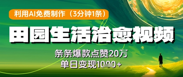 利用AI免费制作田园生活治愈视频，条条爆款点赞20W，单日变现几张-非凡网-资源网-最新项目分享平台