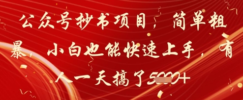 公众号抄书项目，简单粗暴，小白也能快速上手，有人一天搞了1k+-非凡网-资源网-最新项目分享平台