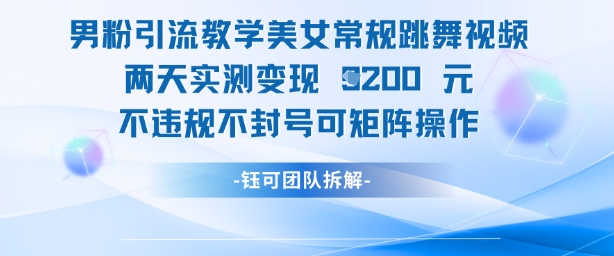 男粉引流教学美女常规跳舞视频两天实测变现1k+，不违规不封号可矩阵操作-非凡网-资源网-最新项目分享平台
