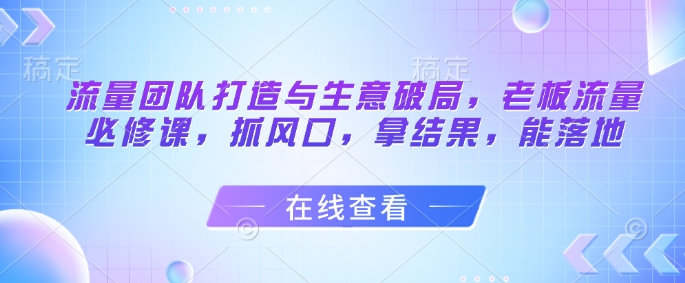 流量团队打造与生意破局，老板流量必修课，抓风口，拿结果，能落地-非凡网-资源网-最新项目分享平台