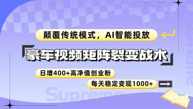 豪车视频矩阵裂变战术，颠覆传统模式，AI智能投放，日增400+高净值创业…-非凡网-资源网-最新项目分享平台