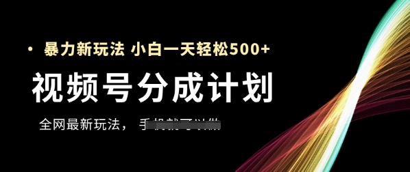视频号分成计划，全网最暴力玩法，新手一天也能轻松5张+-非凡网-资源网-最新项目分享平台