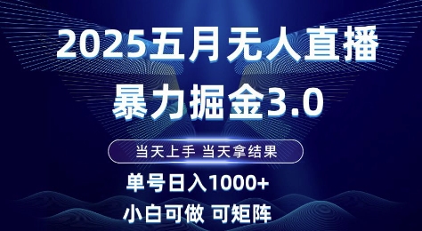 2025五月无人直播暴力掘金3.0，当天上手，当天拿结果，单号日入1k+小白可做可矩阵【揭秘】-非凡网-资源网-最新项目分享平台