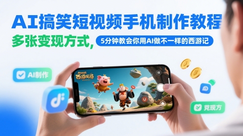 AI搞笑短视频手机制作教程，多张变现方式，5分钟教会你用AI做不一样的西游记-非凡网-资源网-最新项目分享平台