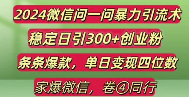 2024最新微信问一问暴力引流300+创业粉,条条爆款单日变现四位数【揭秘】-非凡网-资源网-最新项目分享网站