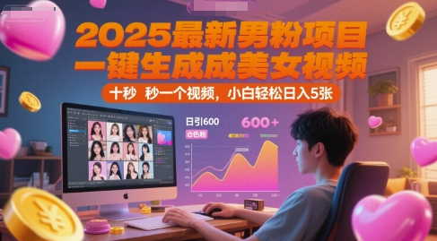 2025最新男粉项目，一键生成美女视频，日引600+色粉 十秒一个视频，小白轻松日入5张【揭秘】-非凡网-资源网-最新项目分享网站