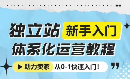 独立站新手入门体系化运营教程，助力独立站卖家从0-1快速入门!-非凡网-资源网-最新项目分享网站