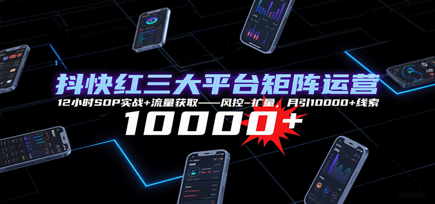 抖快红三大平台矩阵运营，12小时SOP实战+流量获取-风控-扩量，月引10000+线索-非凡网-资源网-最新项目分享网站
