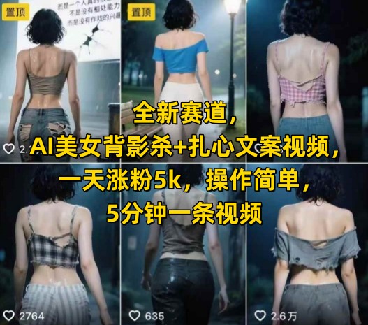 全新赛道，AI美女背影杀+扎心文案视频，一天涨粉5k，操作简单，5分钟一条视频-非凡网-资源网-最新项目分享网站