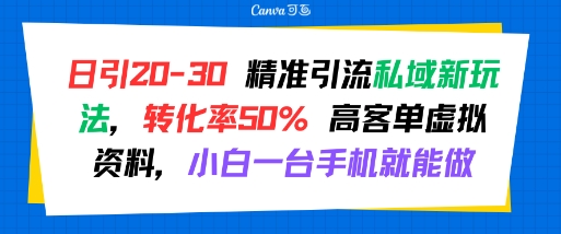 日引 20-30 精准引流私域新玩法，转化率50% 高客单虚拟资料，小白一台手机就能做-非凡网-资源网-最新项目分享网站