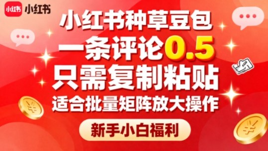 小红书种草豆包，一条评论0.5，只需复制粘贴，适合批量矩阵放大操作，新手小白福利-非凡网-资源网-最新项目分享网站