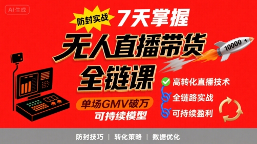 无人直播带货全链防封实战课，7天掌握高转化直播技术，实现单场GMV破万可持续模型-非凡网-资源网-最新项目分享网站