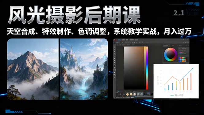 风光摄影后期课，一键换天空合成、特效制作、色调调整，月入过万-非凡网-资源网-最新项目分享网站