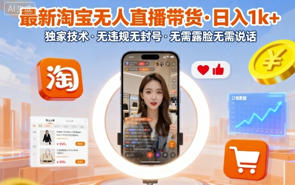 最新淘宝无人直播带货，日入1k+，独家技术，无违规无封号，无需露脸无需说话【揭秘】-非凡网-资源网-最新项目分享网站