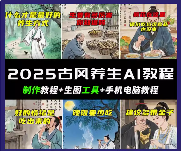 抖音AI古风养生视频教程日入五张 轻松涨粉 10W+-非凡网-资源网-最新项目分享网站