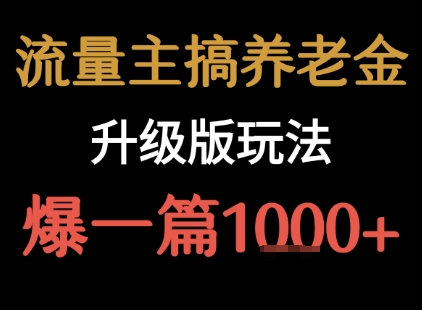 流量主之养老金升级版玩法 爆一篇收益1k+-非凡网-资源网-最新项目分享网站