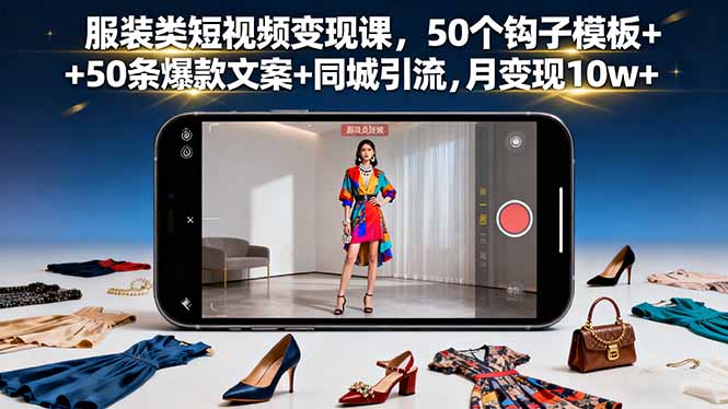 服装类短视频变现课,50个钩子模板+50条爆款文案+同城引流,月变现10w+-非凡网-资源网-最新项目分享网站