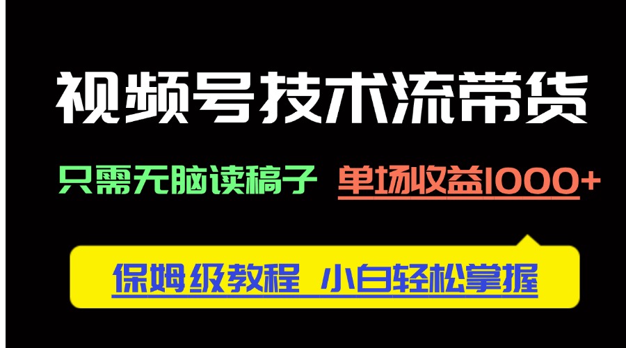 视频号技术流带货，只需无脑读稿子，单场收益1000+ 保姆级教程，小白轻…-非凡网-资源网-最新项目分享网站