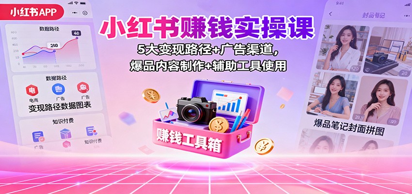 小红书赚钱实操课：5大变现路径+广告渠道，爆品内容制作+辅助工具使用-非凡网-资源网-最新项目分享网站