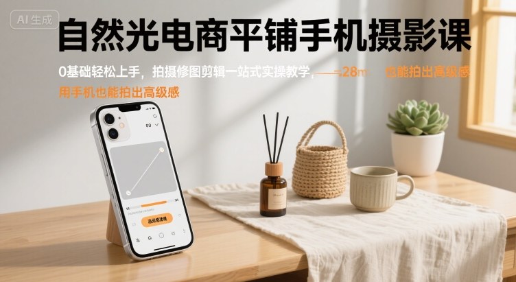 自然光电商平铺手机摄影课，0基础轻松上手，拍摄修图剪辑一站式实操教学，用手机也能拍出高级感-非凡网-资源网-最新项目分享网站