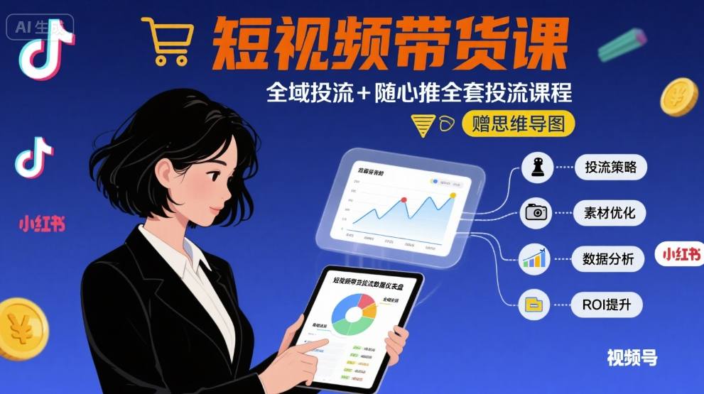 最新短视频带货课，全域投流+随心推全套投流课程+思维导图-非凡网-资源网-最新项目分享网站