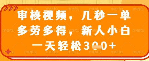 审核视频，几秒一单，多劳多得，新人小白一天轻松3张【揭秘】-非凡网-资源网-最新项目分享网站