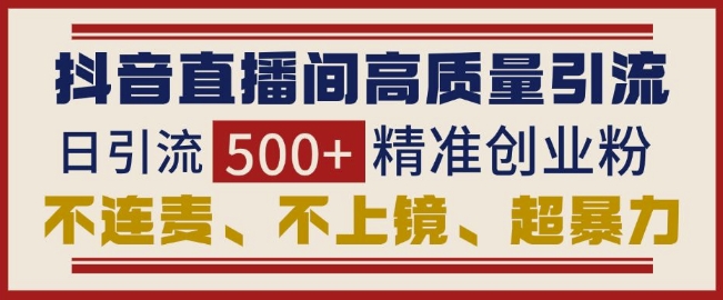 抖音直播间引流创业粉，无需连麦、不用上镜、超暴力，日引流500+高质量精准创业粉-非凡网-资源网-最新项目分享网站